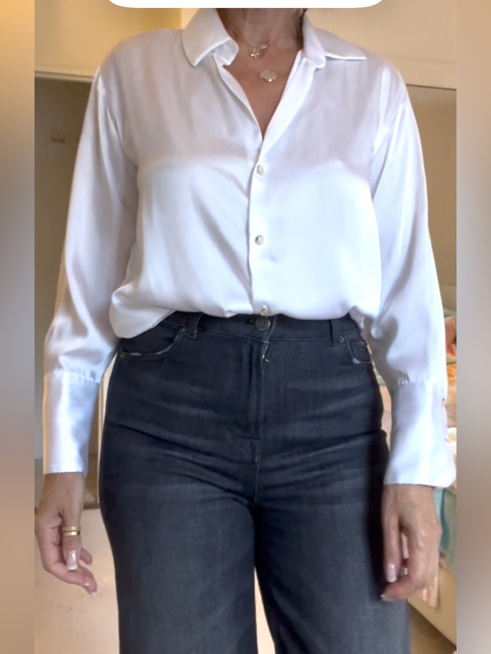 Zara White satin effect button down classic collar oversized shirt in size S